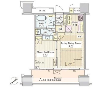 パークコート千代田富士見ザタワー[1LDK/42.51m2]の間取図