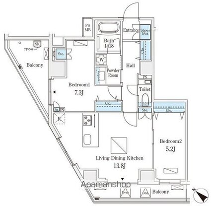 オーパスレジデンス南青山[2LDK/62.81m2]の間取図