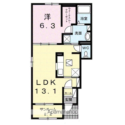 ケーズコート岩出[1LDK/50.63m2]の間取図