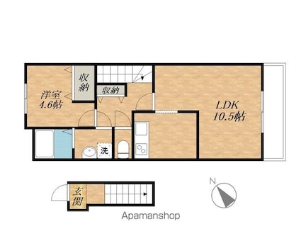 滋賀県東近江市ひばり丘町[1LDK/42.64m2]の間取図