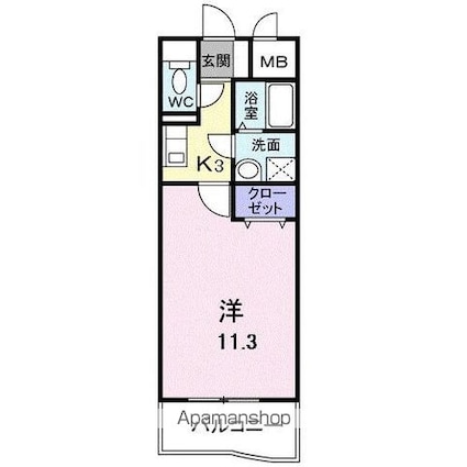 グランディールＦ[1K/30.6m2]の間取図