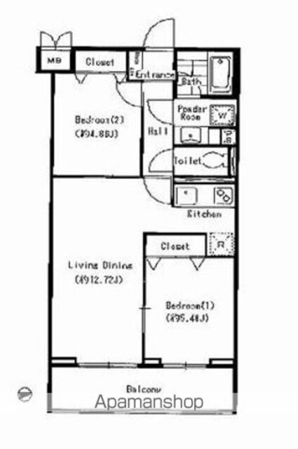 ベルヴュコート世田谷豪徳寺[2LDK/51.88m2]の間取図