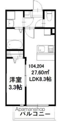 Ｔ＇Ｓ　ＡＢＢＹ[1LDK/27.6m2]の間取図