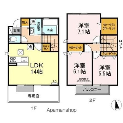 ラフィーネ下中野Ｃ棟[3LDK/81.03m2]の間取図