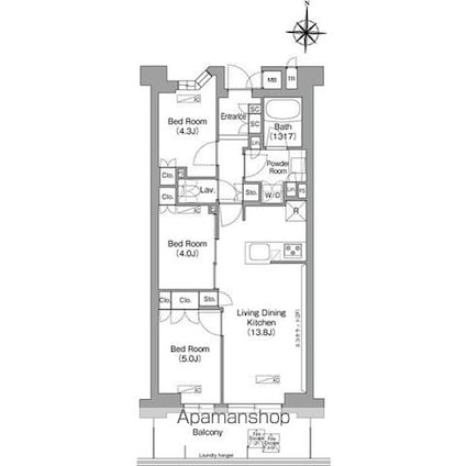 コンフォリア・リヴ八坂富士見[3LDK/61.14m2]の間取図