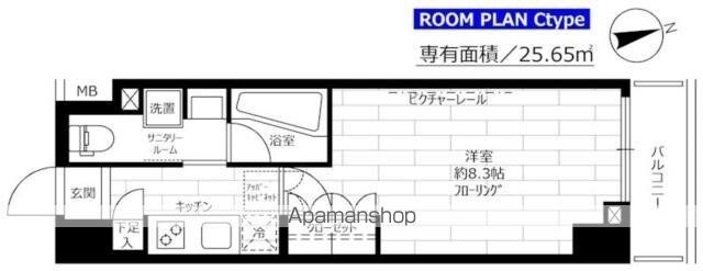 ステージファースト飯田橋アジールコート[1K/25.65m2]の間取図