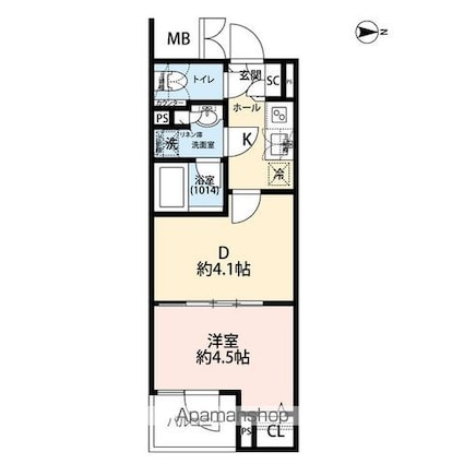 プレール・ドゥーク赤塚[1DK/25.38m2]の間取図