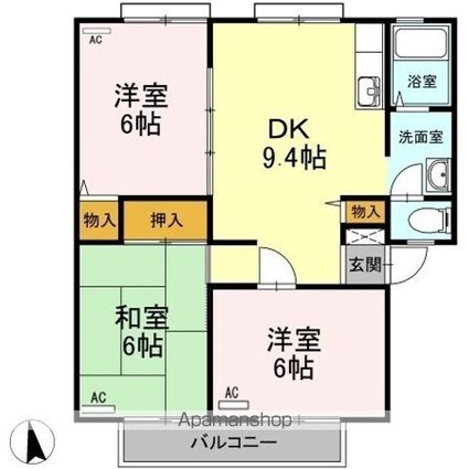 サンビレッジ児島　Ｂ棟[3DK/59.6m2]の間取図