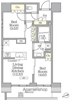 グランエール西日暮里[2LDK/51.03m2]の間取図