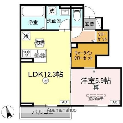 マーメゾン新福[1LDK/46.6m2]の間取図
