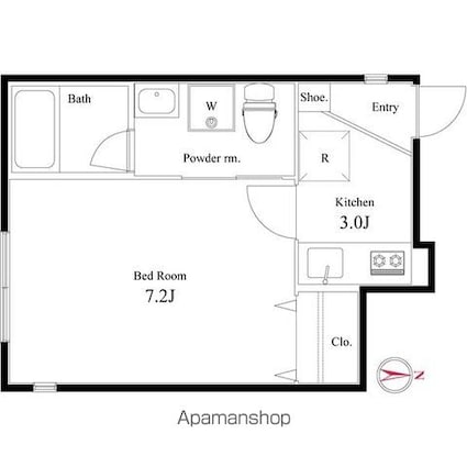 Ｖｉｌｌａ２４６５（ヴィラ西六郷）[1K/23.24m2]の間取図