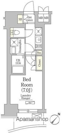 テラス月島[1K/25.15m2]の間取図