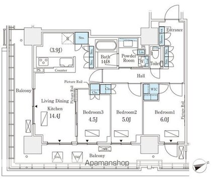 ロイヤルパークス品川[3LDK/72.15m2]の間取図