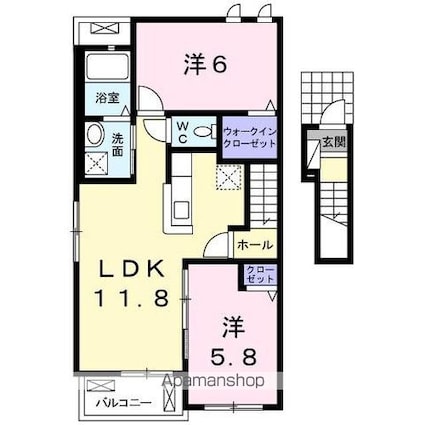 香川県高松市上林町[2LDK/56.72m2]の間取図