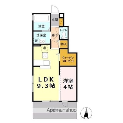 アムール光が丘　Ａ[1LDK/37.56m2]の間取図