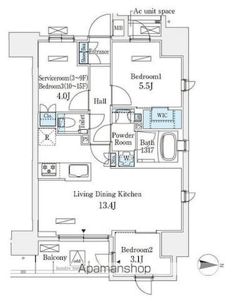 アヴァンカーサ町屋[3LDK/56.4m2]の間取図