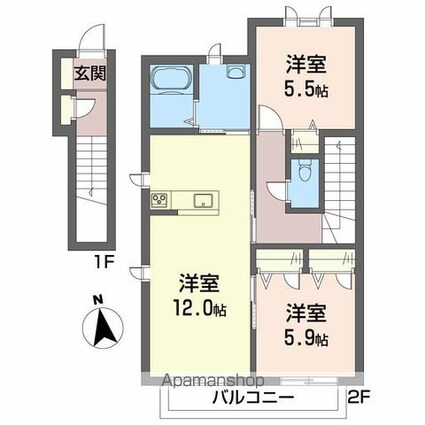 シャルマン高洲　Ⅱ棟[2LDK/60.87m2]の間取図