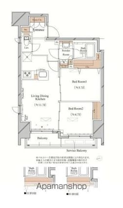 ブランシエスタ上野[2LDK/54.22m2]の間取図