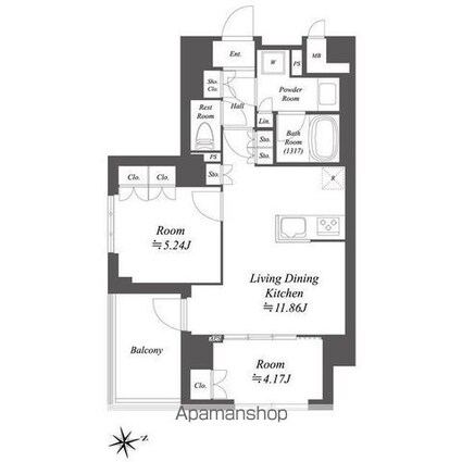 ブランシエスタ荻窪[2LDK/51.48m2]の間取図