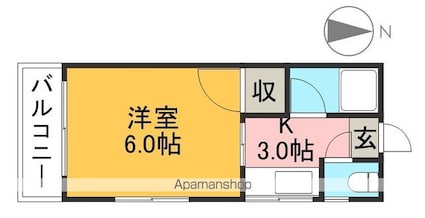 パークハイツ相模[1K/15.93m2]の間取図