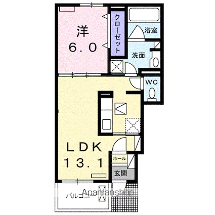 岐阜県各務原市那加巾下町[1LDK/45.09m2]の間取図