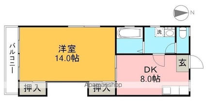 山崎マンション[1DK/42.9m2]の間取図