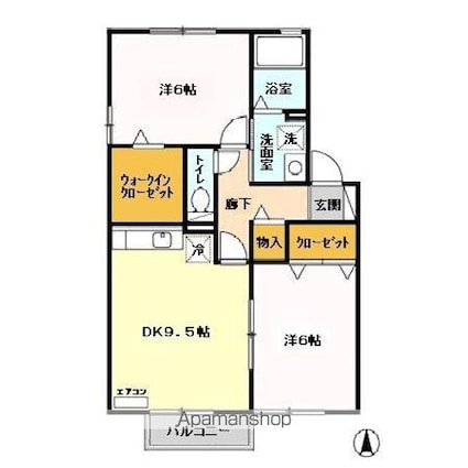 ラ・グラシューズ[2DK/53.76m2]の間取図