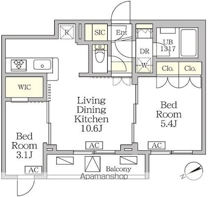 アジールコート後楽園[2LDK/43.37m2]の間取図