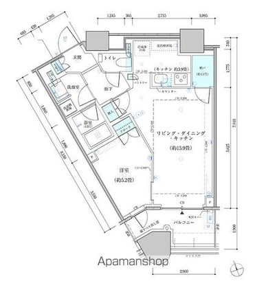パークタワー勝どき　サウス棟[1LDK/51.07m2]の間取図