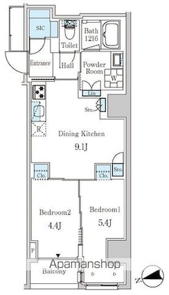 ザ・ライオンズフォーシア外神田[2DK/45.02m2]の間取図