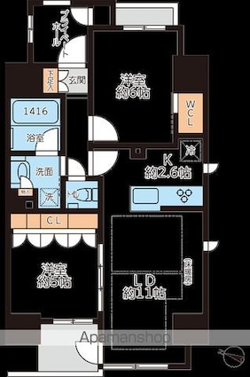 グランカーサ本駒込[2LDK/56.36m2]の間取図