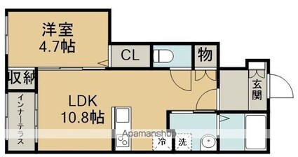 コーポ椛（モミジ）[1LDK/42.97m2]の間取図