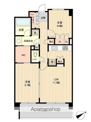 ＨＦ若林公園レジデンス[2LDK/58.11m2]の間取図