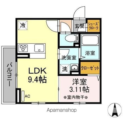 コンフォート北綾瀬[1LDK/30.3m2]の間取図