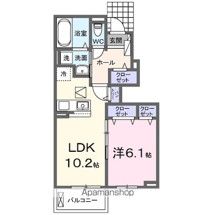 イーストブルー　Ⅱ[1LDK/42.45m2]の間取図