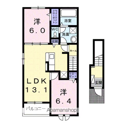 サンヴァリー２１Ｃ棟[2LDK/59.55m2]の間取図