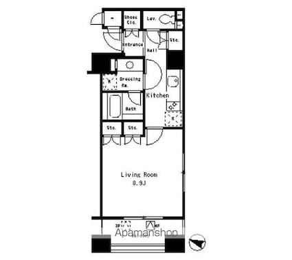 パークアクシス麻布仙台坂[1K/33.29m2]の間取図