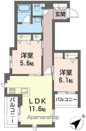 東京都立川市高松町２丁目[1LDK/56.9m2]の間取図