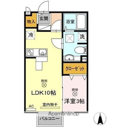 モナリエⅡ[1LDK/33.39m2]の間取図