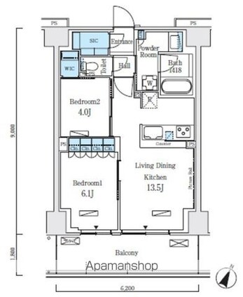 ロイヤルパークス赤羽ノース[2LDK/55.8m2]の間取図