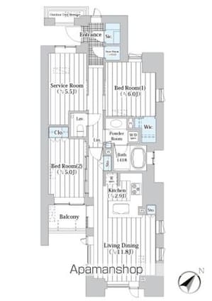ザ・グランクラッセ日本橋イースト[2SLDK/71.7m2]の間取図