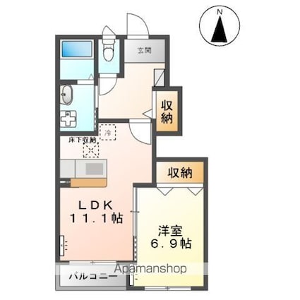 宮城県亘理郡亘理町字東郷[1LDK/45.09m2]の間取図