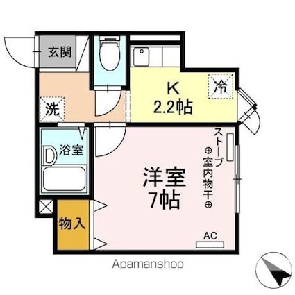 メイユール八甲田[1K/25.96m2]の間取図