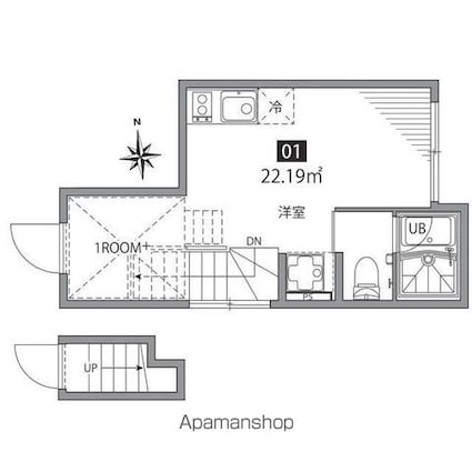 東京都新宿区舟町[1R/22.19m2]の間取図