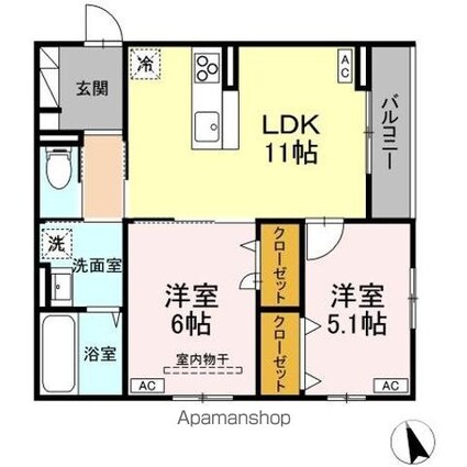 ボヌールＫ[2LDK/53.61m2]の間取図