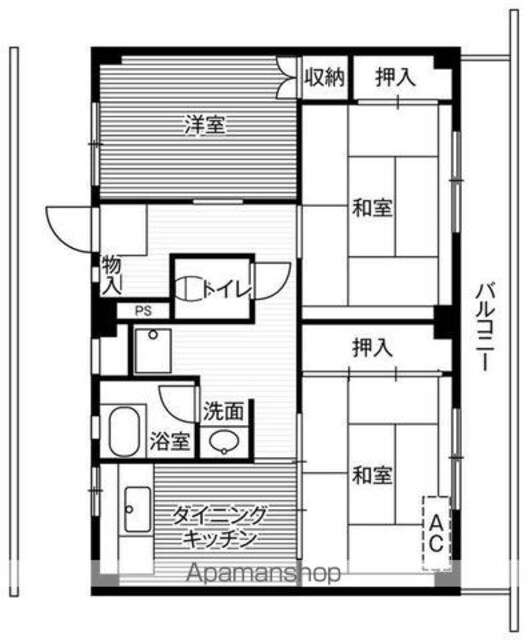 ビレッジハウス郷地２号棟[3DK/57.96m2]の間取図