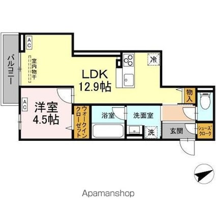 ＦＯＲＥＳＴ　ＣＯＵＲＴ三番町[1LDK/43.69m2]の間取図