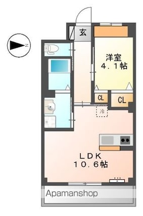 アルティア[1LDK/38.25m2]の間取図