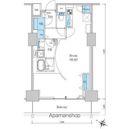 ロイヤルパークスＥＲ万代[1R/47.6m2]の間取図