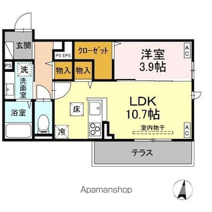トリシア東和田　Ｗ棟[1LDK/40.39m2]の間取図